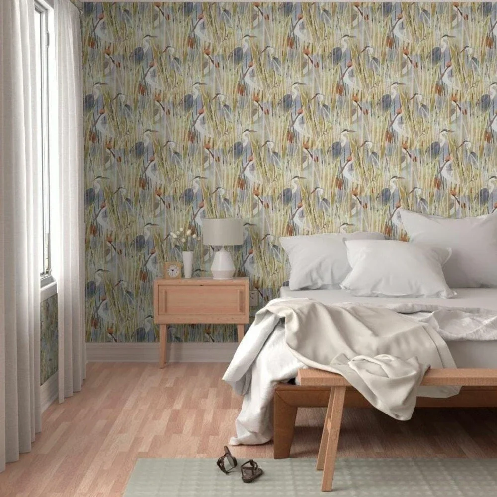 Spoonflower Marsh Birds Wallpaper By Jenflorentine 2' X 9' Per Roll 7 Available